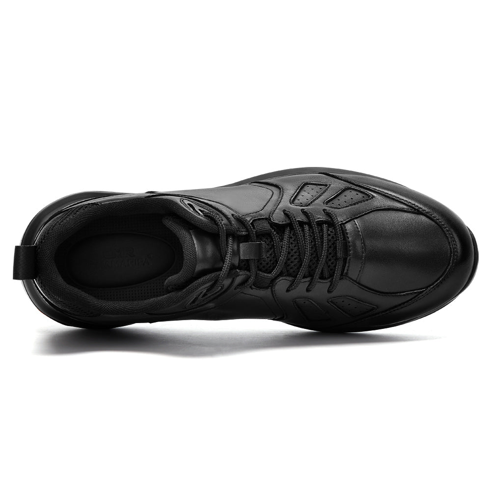 8cm/3.15in CMR Chamaripa Men's Wide Height Increasing Shoes | Black Leather Men's Elevator Sneakers