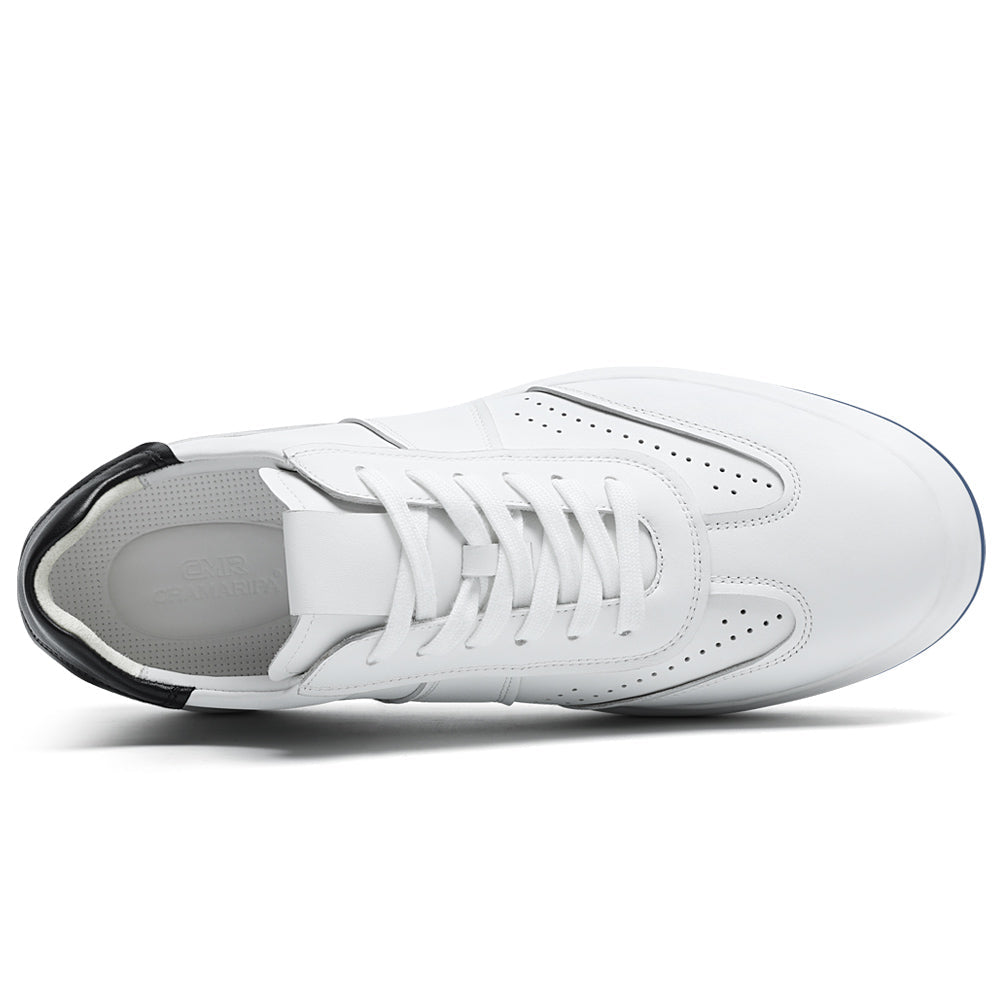 7CM / 2.76 Inches CMR CHAMARIPA Wide Fit Elevator Sneakers | White Leather Wide Width Shoes that add Height
