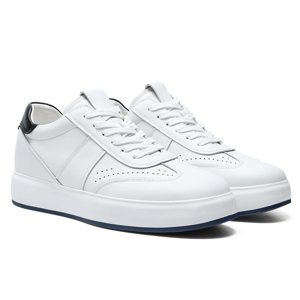 7CM / 2.76 Inches CMR CHAMARIPA Wide Fit Elevator Sneakers | White Leather Wide Width Shoes that add Height