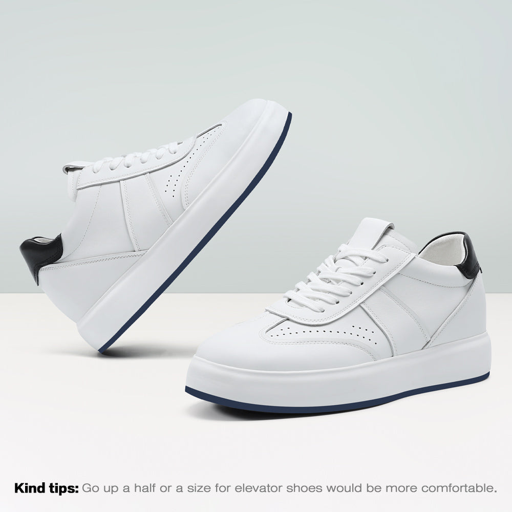7CM / 2.76 Inches CMR CHAMARIPA Wide Fit Elevator Sneakers | White Leather Wide Width Shoes that add Height