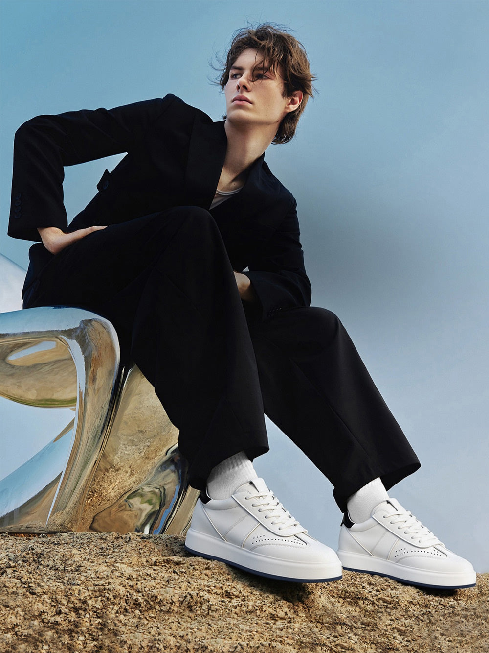 7CM / 2.76 Inches CMR CHAMARIPA Wide Fit Elevator Sneakers | White Leather Wide Width Shoes that add Height