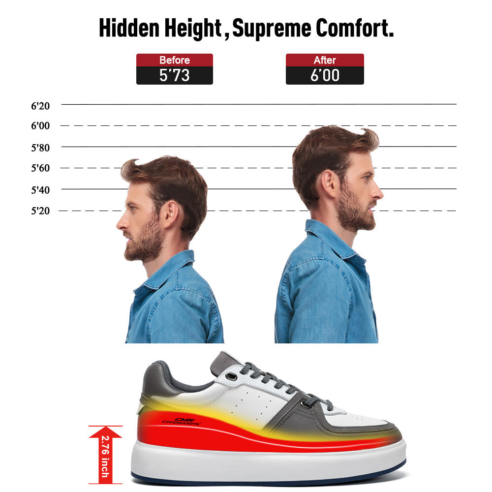 7CM / 2.76 Inches CMR CHAMARIPA Wide Fit Elevator Sneakers - Grey Height Boosting Shoes