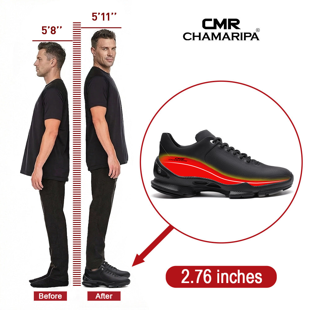 7 CM / 2.76 Inches CMR CHAMARIPA Mens Shoes That Make You Taller | Black Leather Breathable Athletic Shoes