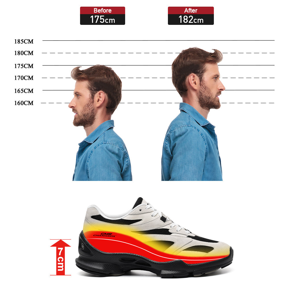7CM / 2.76 Inches CMR CHAMARIPA Men's Invisible Height Increase Shoes - Beige Sneakers That Make You Taller