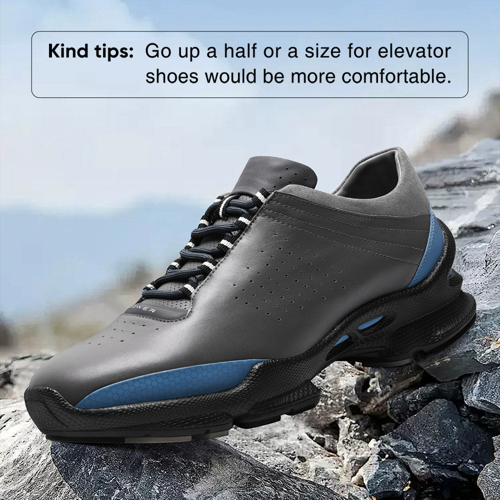 7CM / 2.76 Inches CMR CHAMARIPA Men's Elevator Sports Shoes | Grey Breathable Leather Height Boosting Sneakers