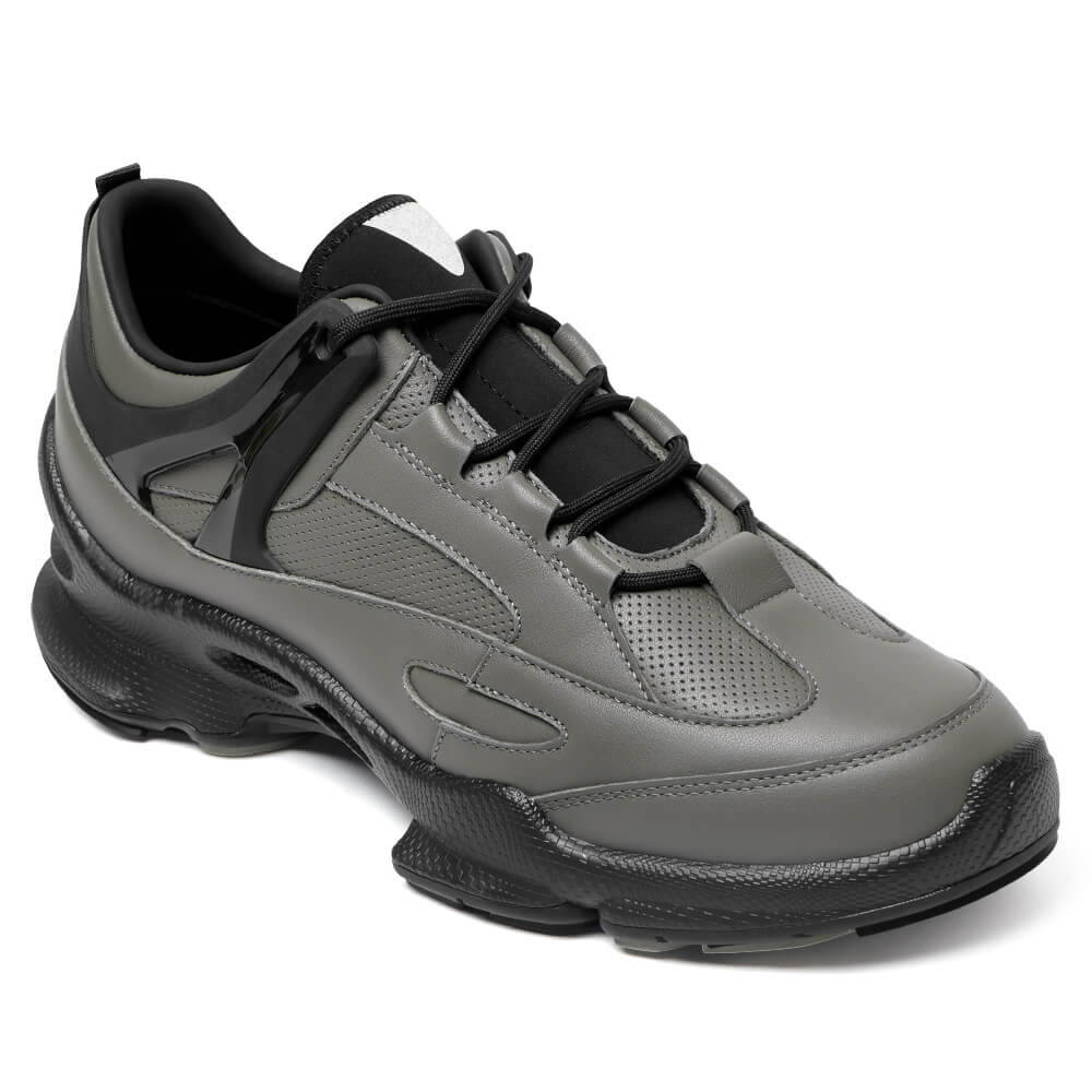 7CM / 2.76 Inches CMR CHAMARIPA Elevator Sneakers For Men - Gray Leather Hidden High Heel Shoes
