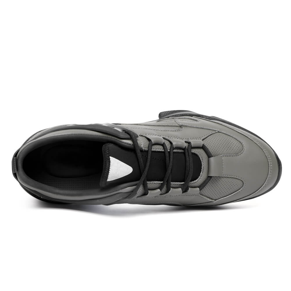 7CM / 2.76 Inches CMR CHAMARIPA Elevator Sneakers For Men - Gray Leather Hidden High Heel Shoes