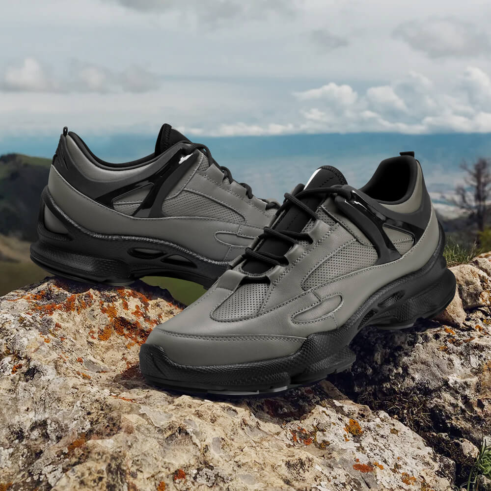 7CM / 2.76 Inches CMR CHAMARIPA Elevator Sneakers For Men - Gray Leather Hidden High Heel Shoes