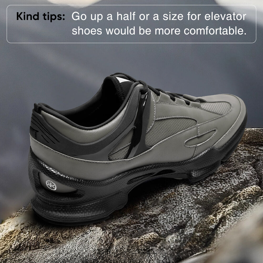 7CM / 2.76 Inches CMR CHAMARIPA Elevator Sneakers For Men - Gray Leather Hidden High Heel Shoes