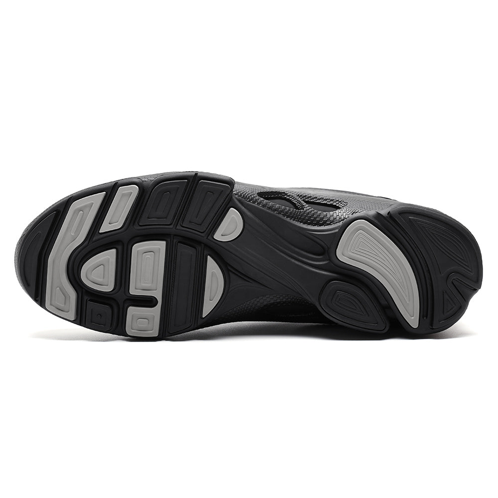 7CM / 2.76 Inches CMR CHAMARIPA Men's Raised Heel Shoes | Black Leather Casual Elevator Sneakers