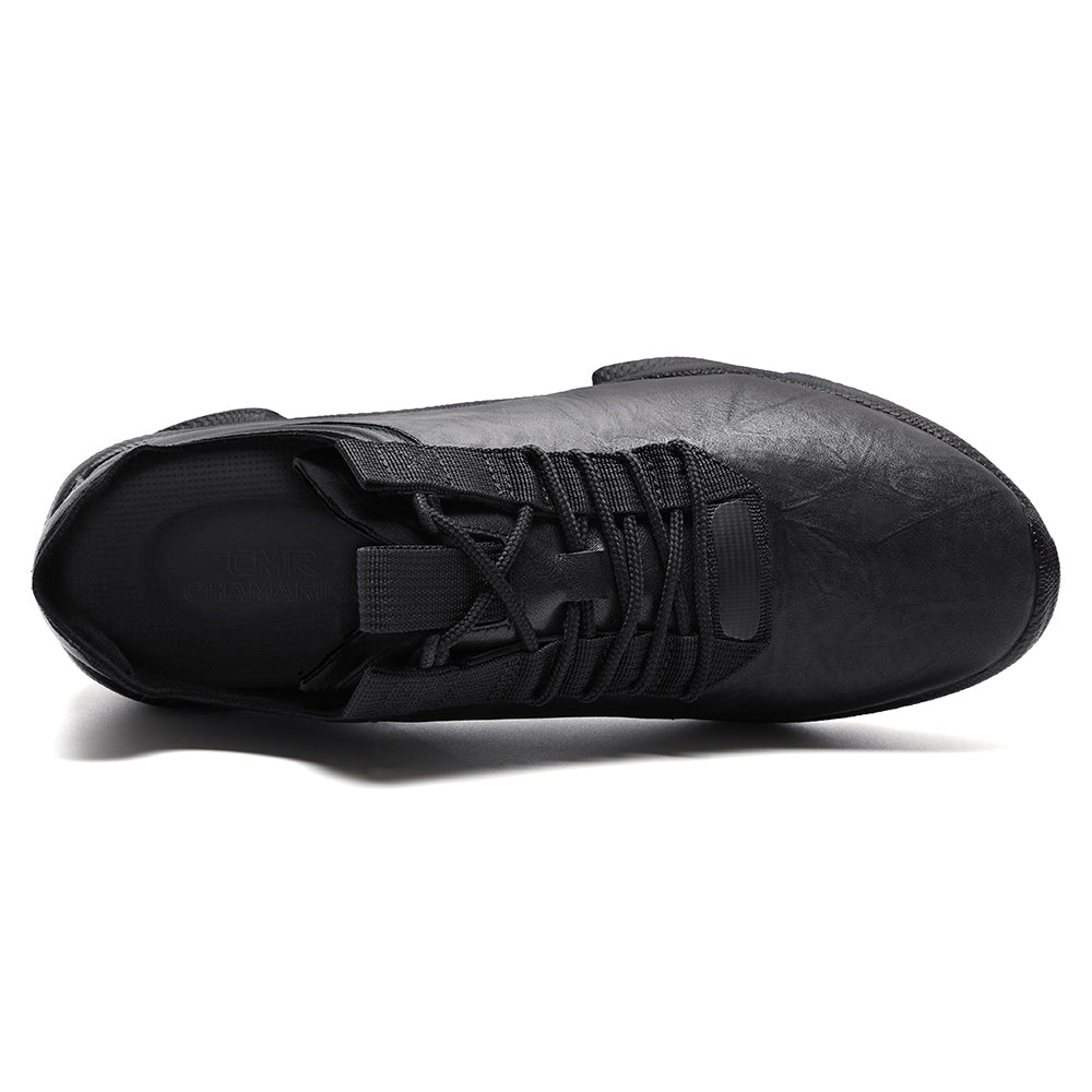 7CM / 2.76 Inches CMR CHAMARIPA Men's Raised Heel Shoes | Black Leather Casual Elevator Sneakers