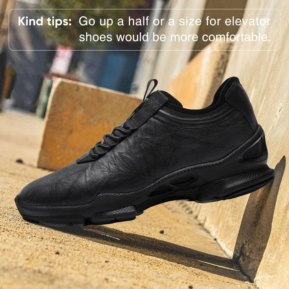 7CM / 2.76 Inches CMR CHAMARIPA Men's Raised Heel Shoes | Black Leather Casual Elevator Sneakers