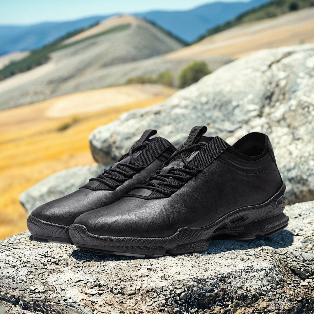 7CM / 2.76 Inches CMR CHAMARIPA Men's Raised Heel Shoes | Black Leather Casual Elevator Sneakers