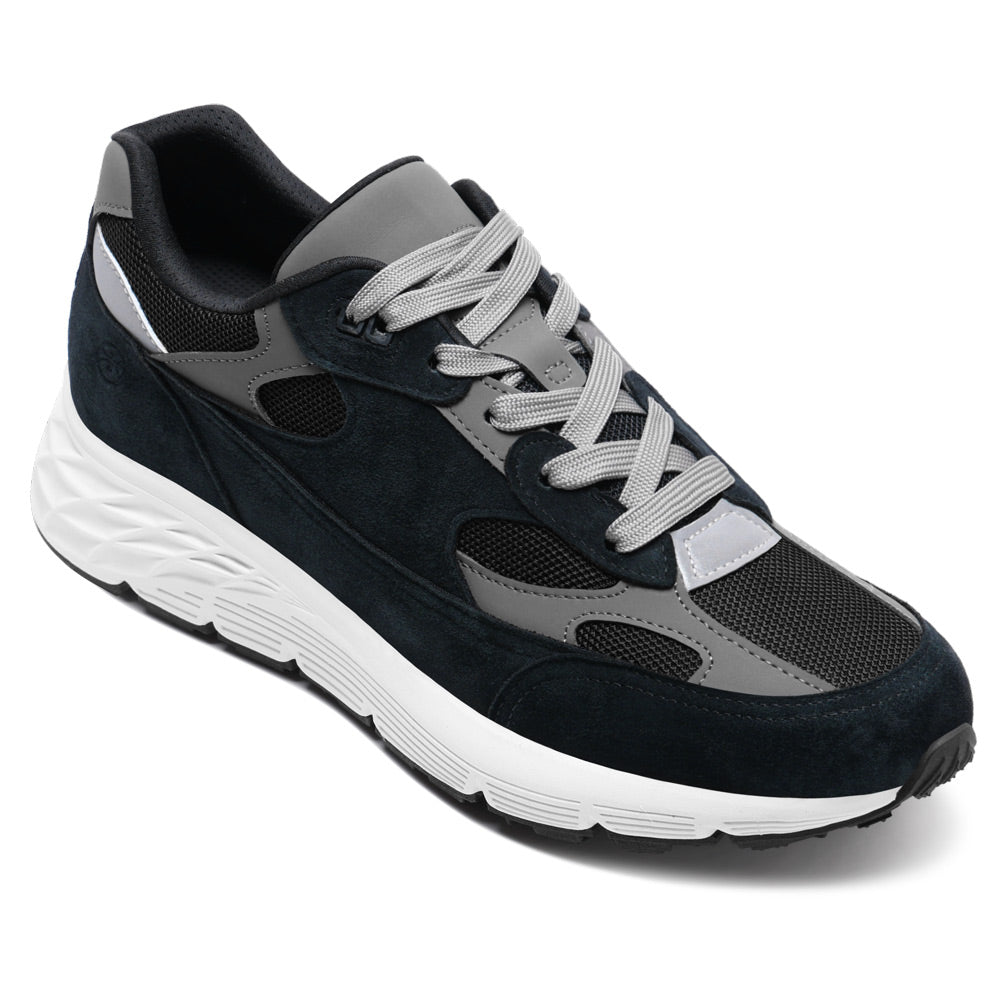 7CM / 2.76 Inches CMR CHAMARIPA Men’s Elevator Sneakers | Black Mesh & Suede Sport Shoes