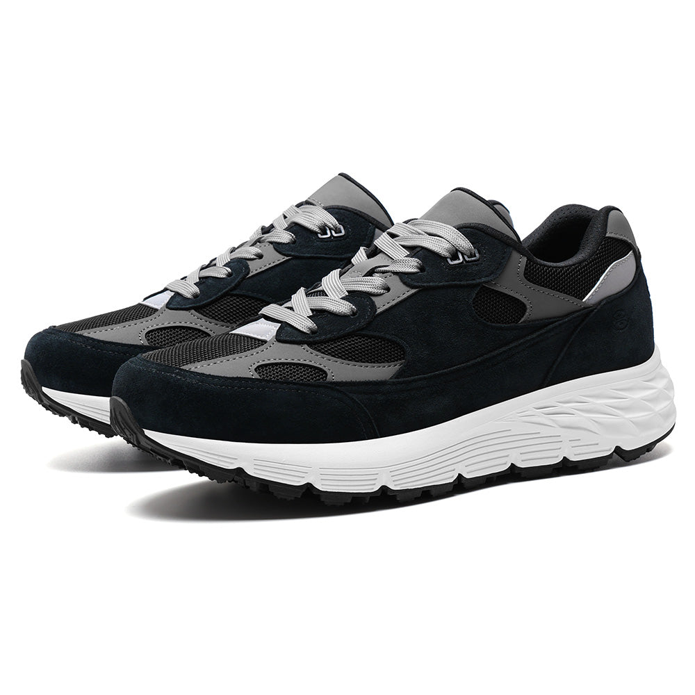 7CM / 2.76 Inches CMR CHAMARIPA Men’s Elevator Sneakers | Black Mesh & Suede Sport Shoes