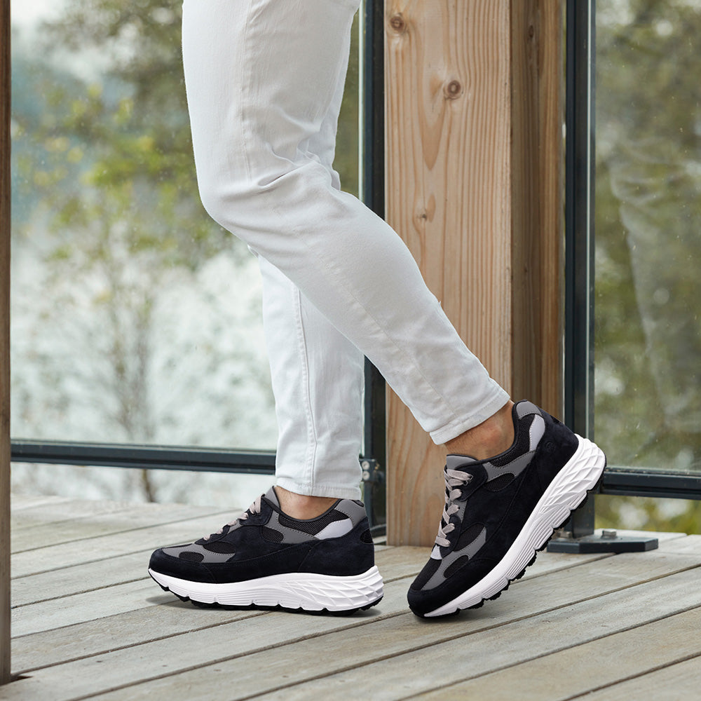 7CM / 2.76 Inches CMR CHAMARIPA Men’s Elevator Sneakers | Black Mesh & Suede Sport Shoes