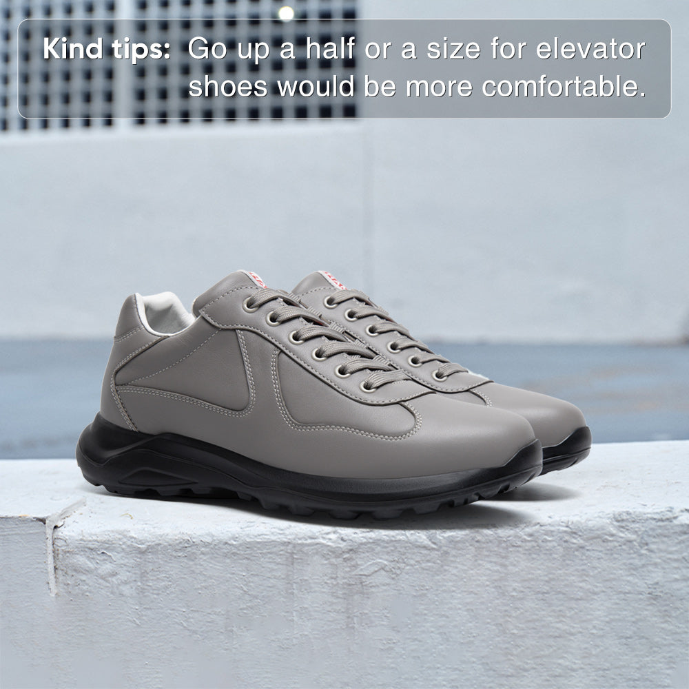 7CM / 2.76 Inches CMR CHAMARIPA Men's Height Increase Shoes - Gray Leather Trainers That Make You Taller