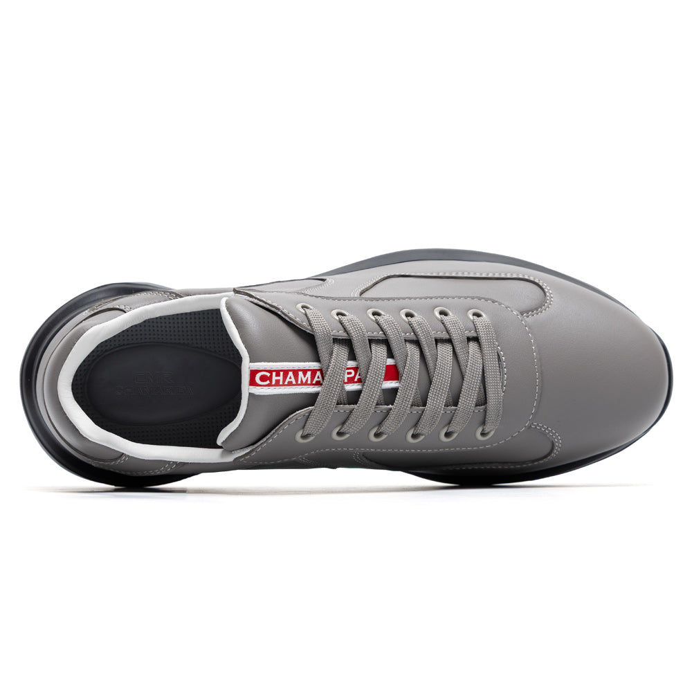 7CM / 2.76 Inches CMR CHAMARIPA Men's Height Increase Shoes - Gray Leather Trainers That Make You Taller