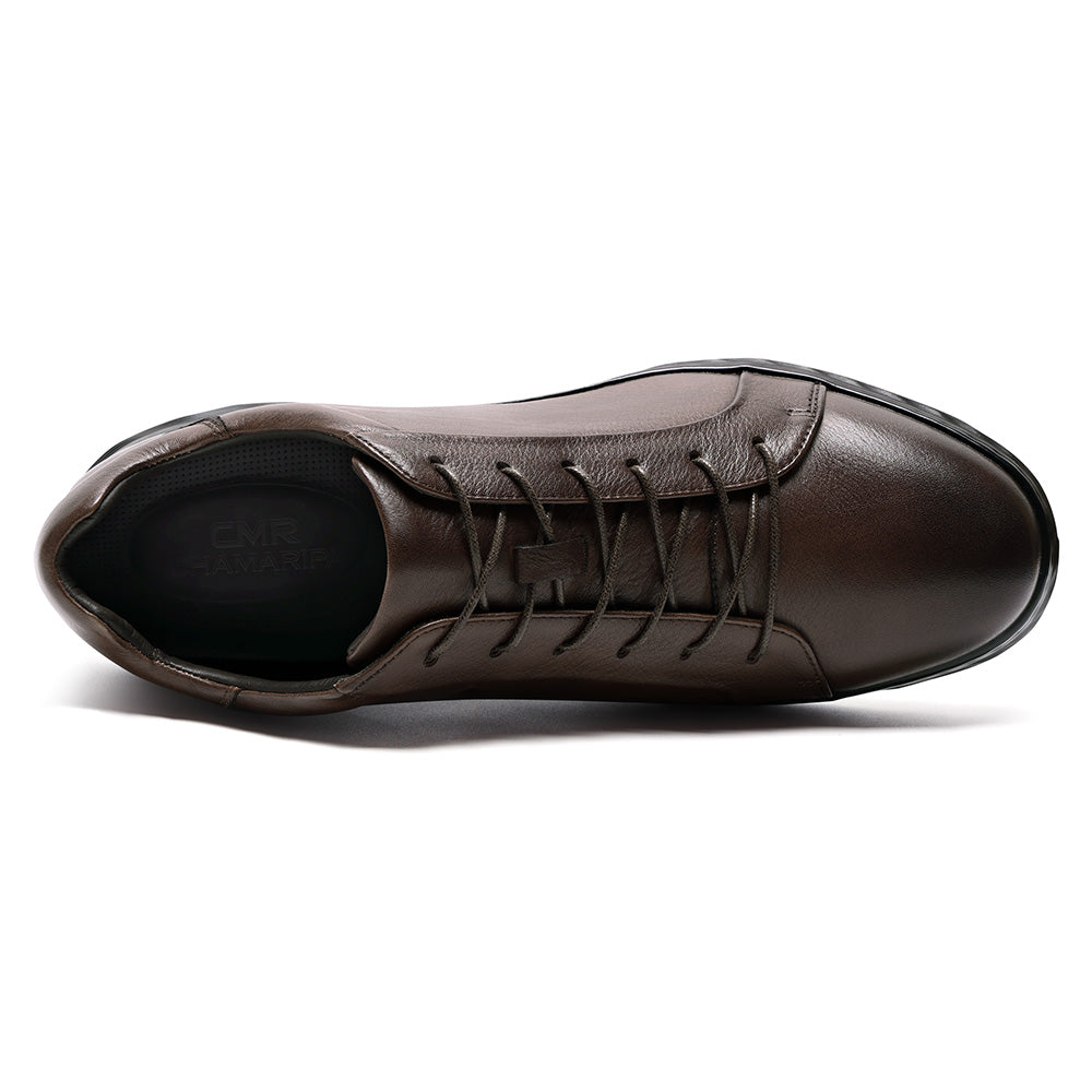 6CM / 2.36 Inches CMR CHAMARIPA Invisible Height Increase Shoes | Brown Leather Men's Casual Elevator Shoes