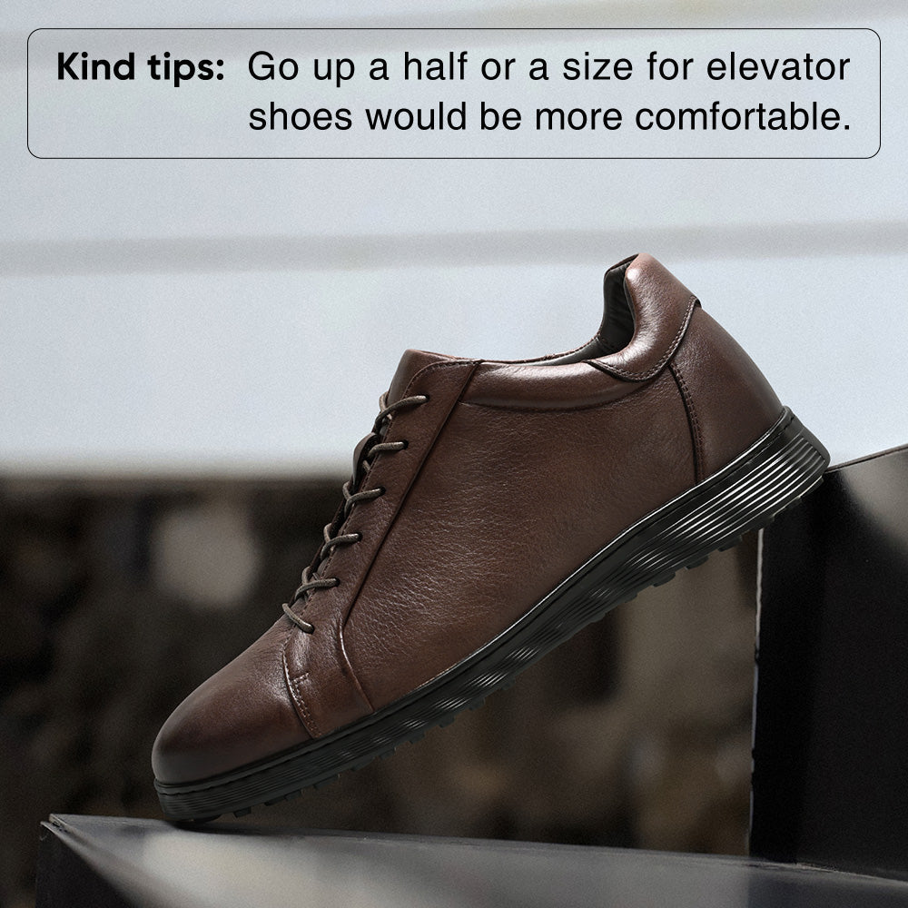 6CM / 2.36 Inches CMR CHAMARIPA Invisible Height Increase Shoes | Brown Leather Men's Casual Elevator Shoes