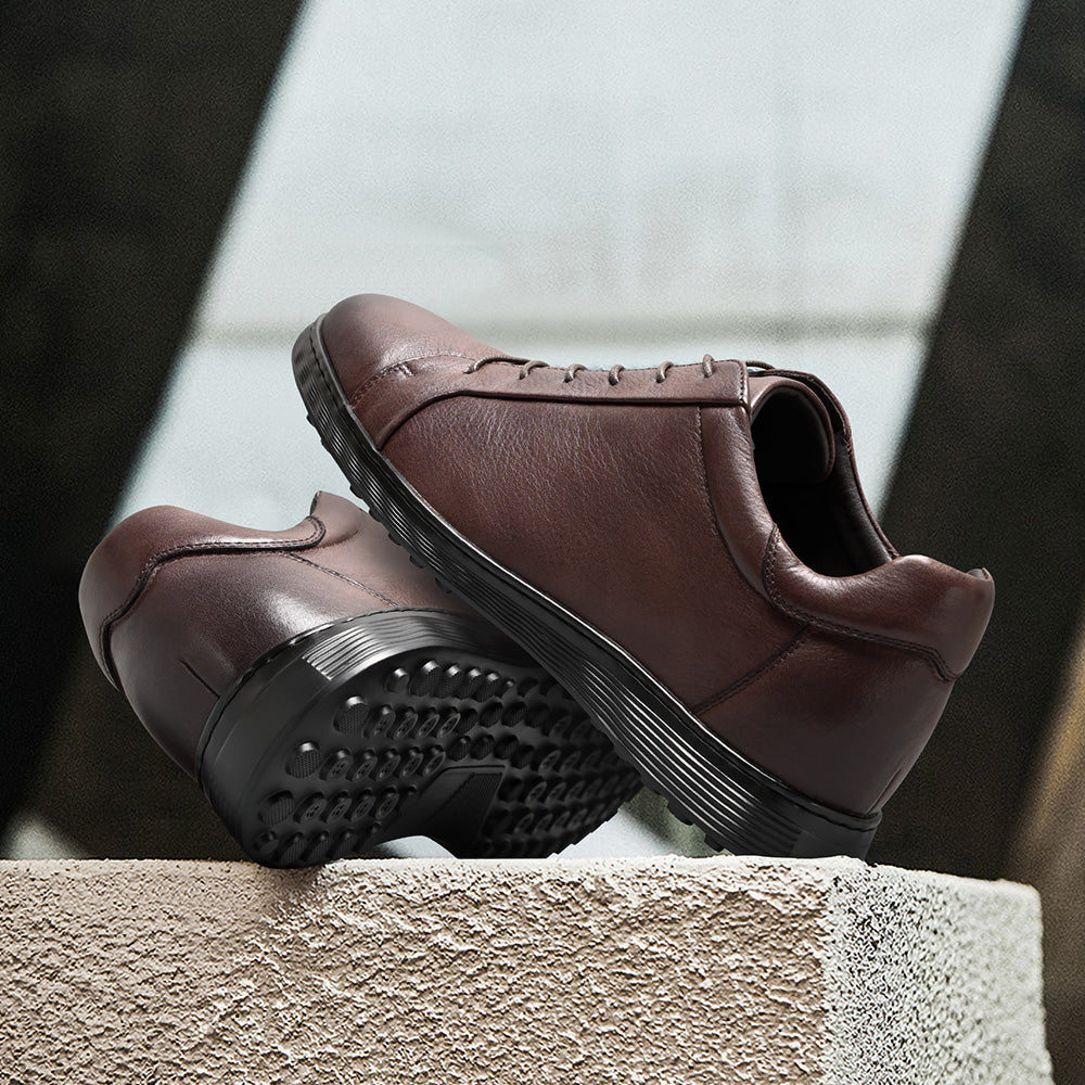 6CM / 2.36 Inches CMR CHAMARIPA Invisible Height Increase Shoes | Brown Leather Men's Casual Elevator Shoes