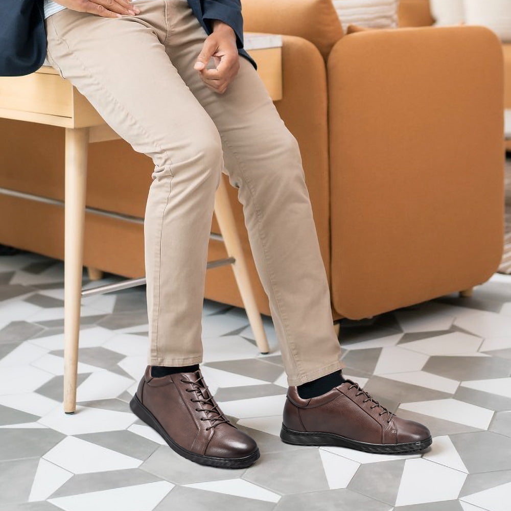 6CM / 2.36 Inches CMR CHAMARIPA Invisible Height Increase Shoes | Brown Leather Men's Casual Elevator Shoes