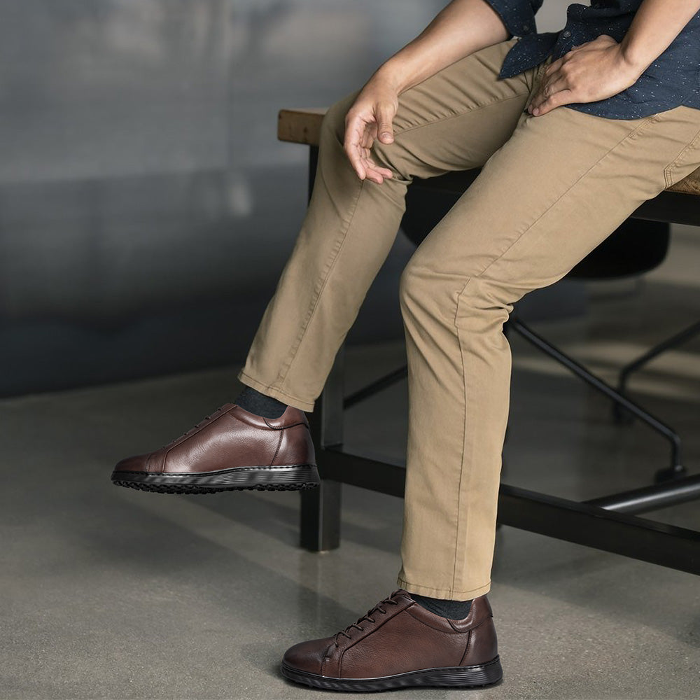 6CM / 2.36 Inches CMR CHAMARIPA Invisible Height Increase Shoes | Brown Leather Men's Casual Elevator Shoes