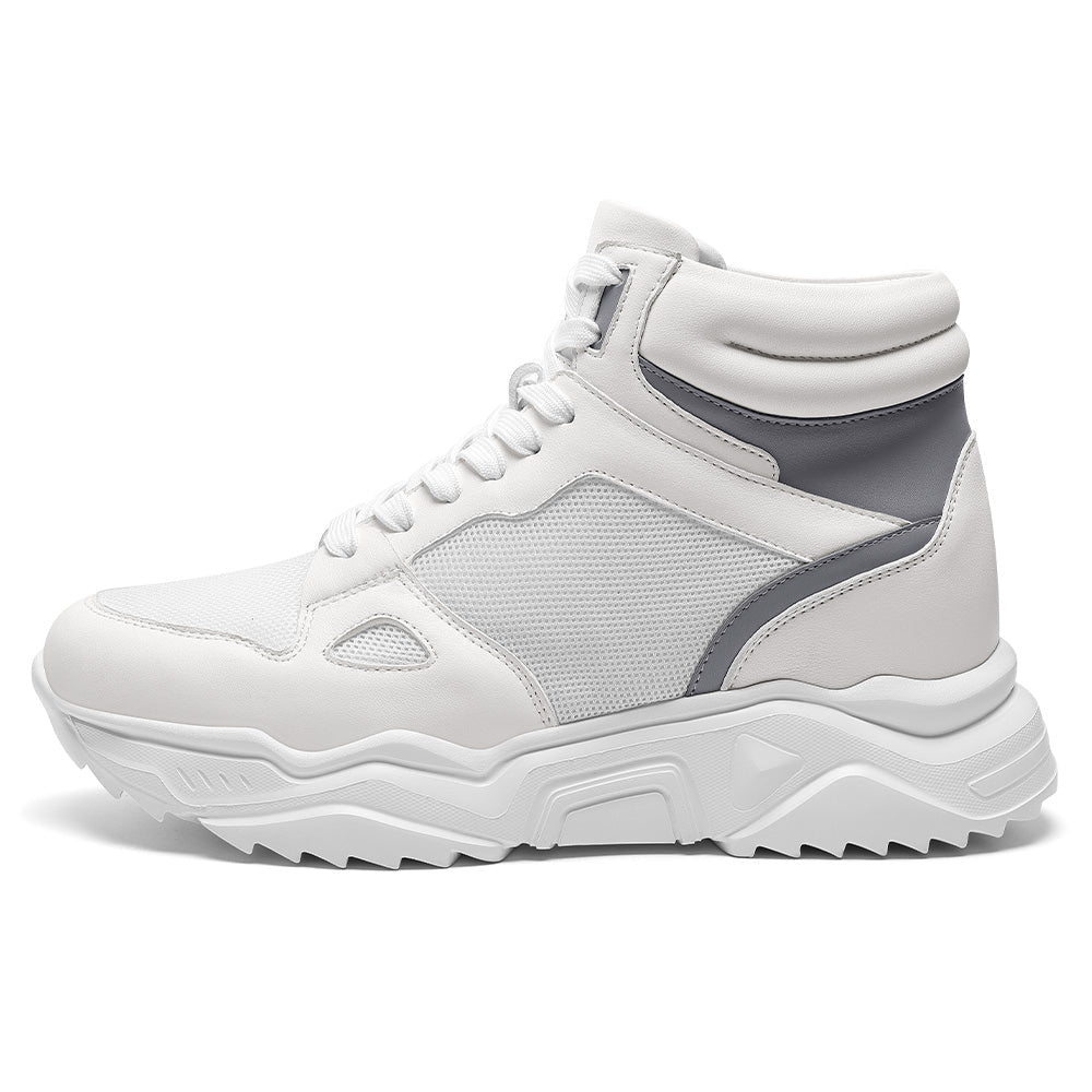 8CM / 3.15 Inches CMR CHAMARIPA High Top Elevator Shoes For Men | White Leather Height Increasing Sneakers