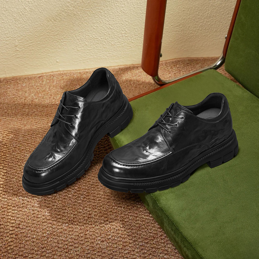 8CM / 3.15 Inches CMR CHAMARIPA Elevator Dress Shoes For Men | Black Leather Business Casual Shoes
