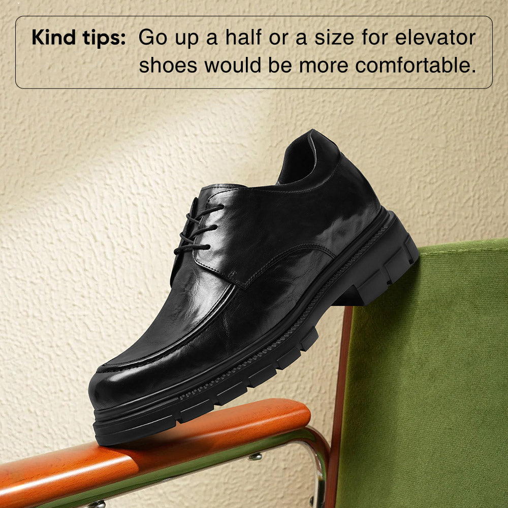 8CM / 3.15 Inches CMR CHAMARIPA Elevator Dress Shoes For Men | Black Leather Business Casual Shoes