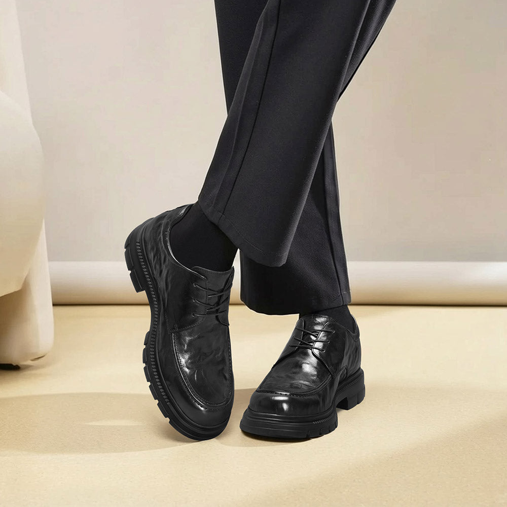 8CM / 3.15 Inches CMR CHAMARIPA Elevator Dress Shoes For Men | Black Leather Business Casual Shoes