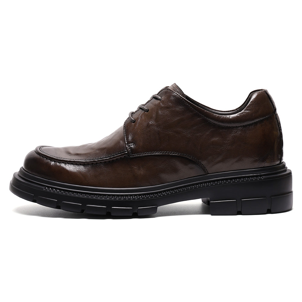 8CM / 3.15 Inches CMR CHAMARIPA Men's Height Increasing Shoes | Coffee Leather Elevator Derby Shoes