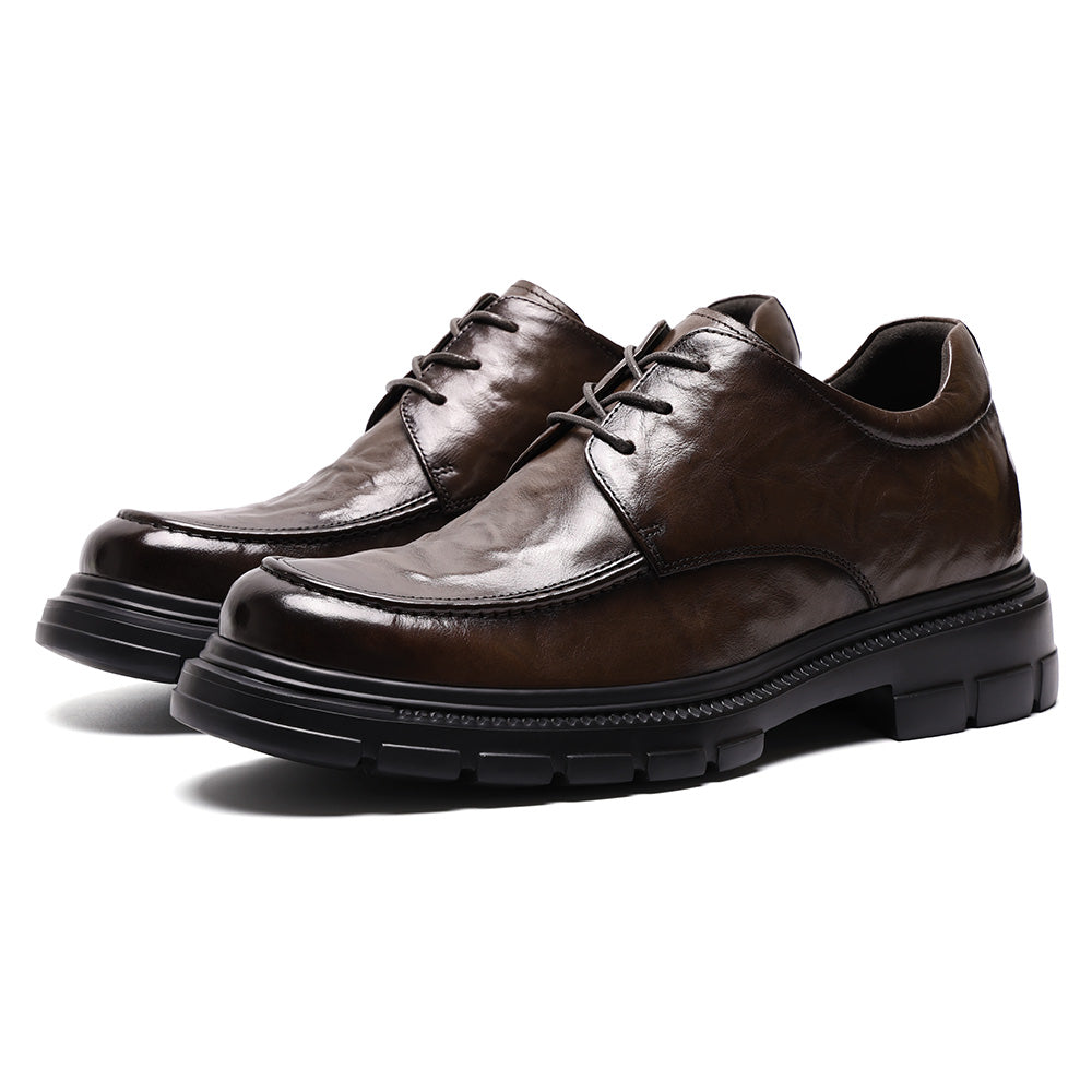 8CM / 3.15 Inches CMR CHAMARIPA Men's Height Increasing Shoes | Coffee Leather Elevator Derby Shoes