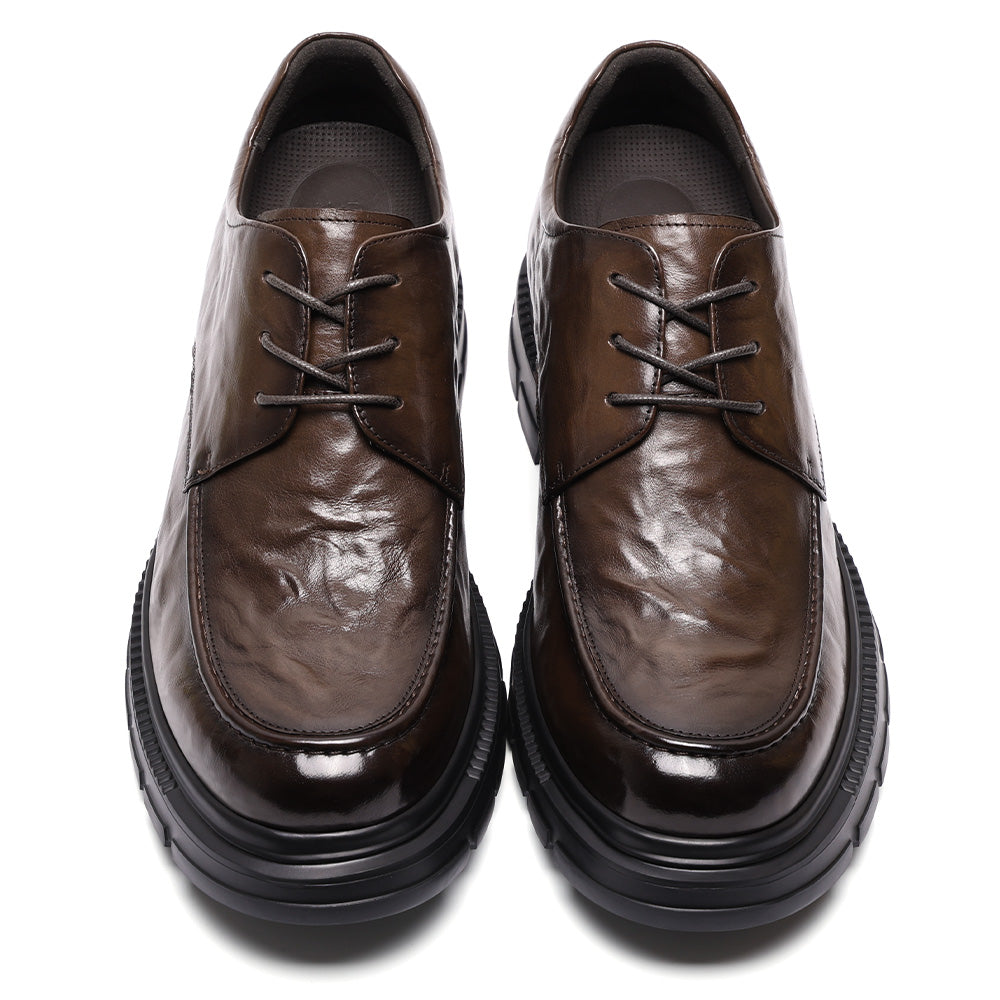 8CM / 3.15 Inches CMR CHAMARIPA Men's Height Increasing Shoes | Coffee Leather Elevator Derby Shoes