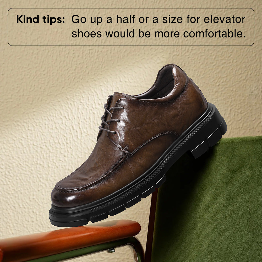 8CM / 3.15 Inches CMR CHAMARIPA Men's Height Increasing Shoes | Coffee Leather Elevator Derby Shoes