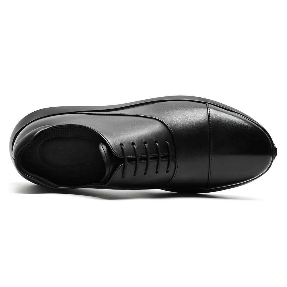 7 CM / 2.76 Inches CMR CHAMARIPA Elevator Shoes For Men | Black Leather Anti-Slip Oxford Shoes