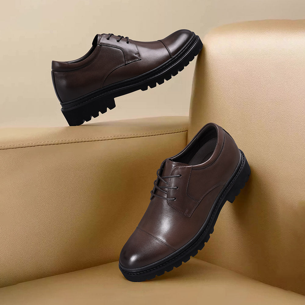 7CM / 2.76 Inches CHAMARIPA Men’s Elevator Dress Shoes | Brown Leather Derby Shoes