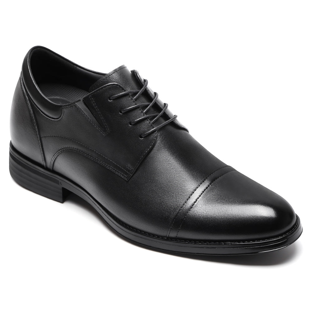 8CM / 3.15 Inches CMR CHAMARIPA Men's Elevator Dress Shoes | Black Leather Formal Cap Toe Derby Shoes