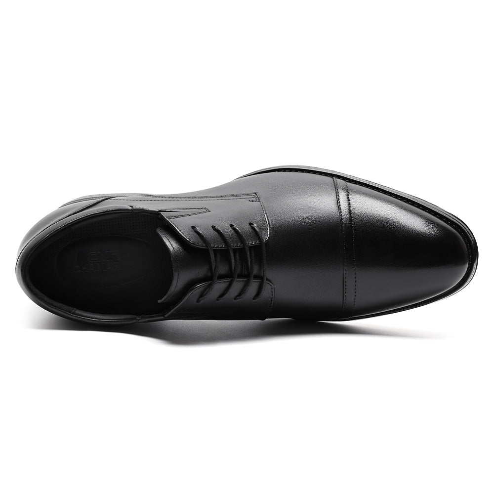 8CM / 3.15 Inches CMR CHAMARIPA Men's Elevator Dress Shoes | Black Leather Formal Cap Toe Derby Shoes