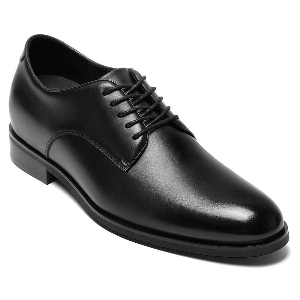 7 CM / 2.76 Inches CMR CHAMARIPA Mens Raised Shoes | Black Leather Plain Toe Derby Shoes
