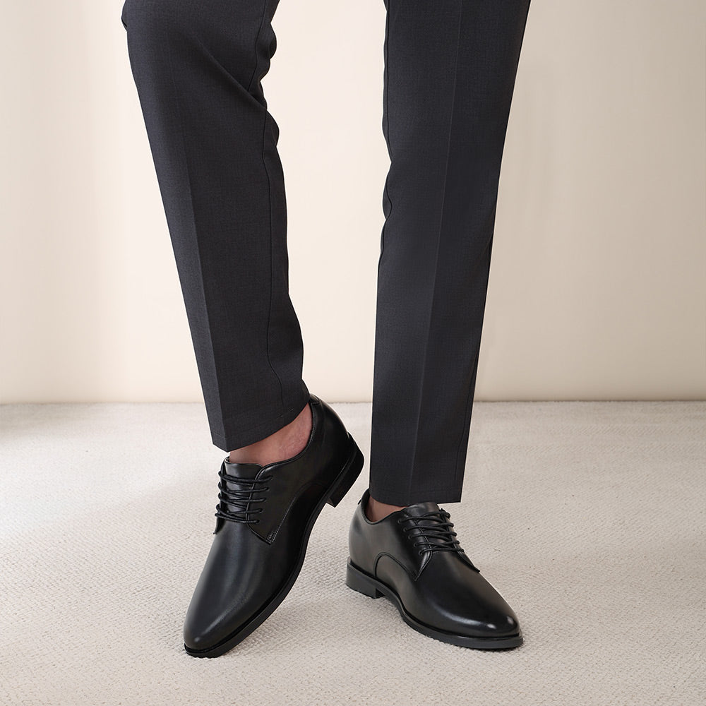 7 CM / 2.76 Inches CMR CHAMARIPA Mens Raised Shoes | Black Leather Plain Toe Derby Shoes