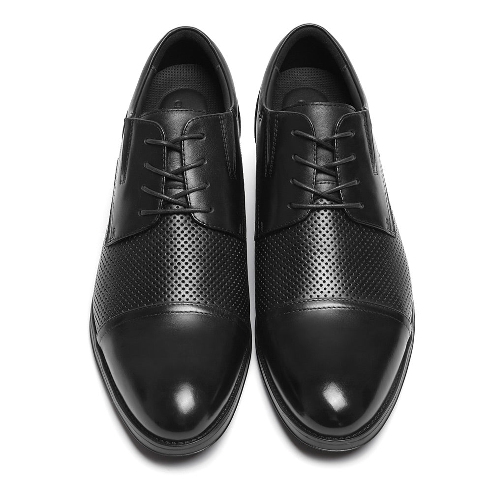 7 CM / 2.76 Inches CMR CHAMARIPA Men Height Increasing Shoes | Black Leather Cap-Toe Derby Shoes