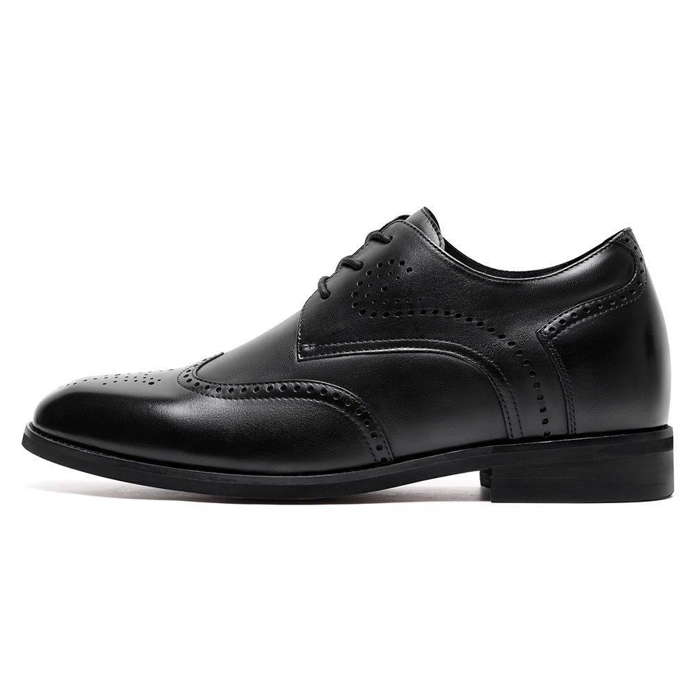 7CM / 2.76 Inches CMR CHAMARIPA Men's Height-Increasing Dress Shoes - Black Leather Wingtip Brogue Derby