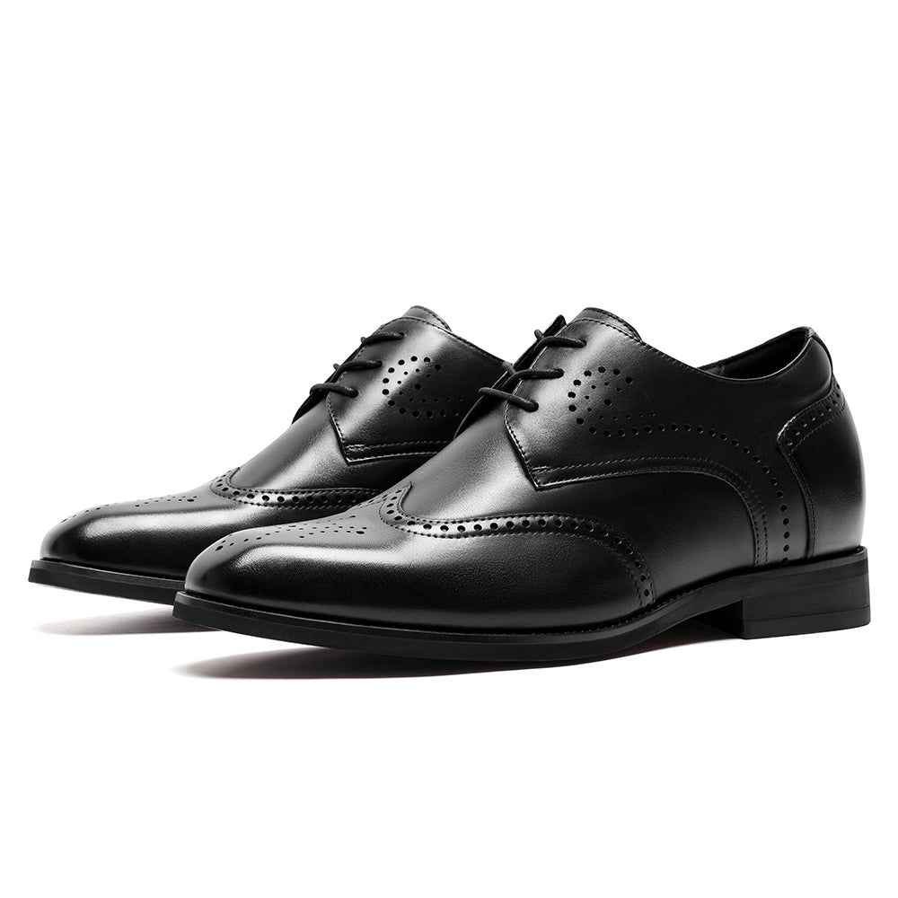 7CM / 2.76 Inches CMR CHAMARIPA Men's Height-Increasing Dress Shoes - Black Leather Wingtip Brogue Derby