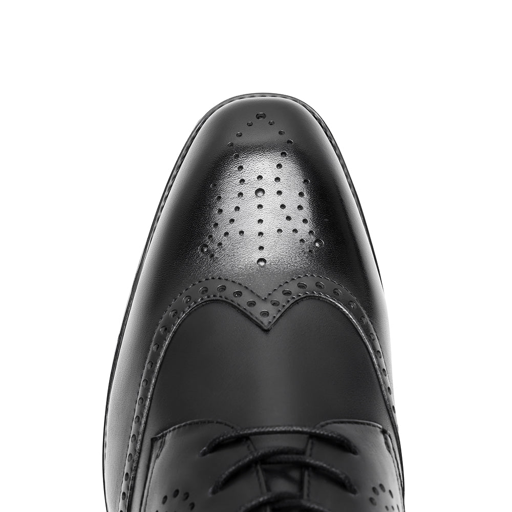 7CM / 2.76 Inches CMR CHAMARIPA Men's Height-Increasing Dress Shoes - Black Leather Wingtip Brogue Derby