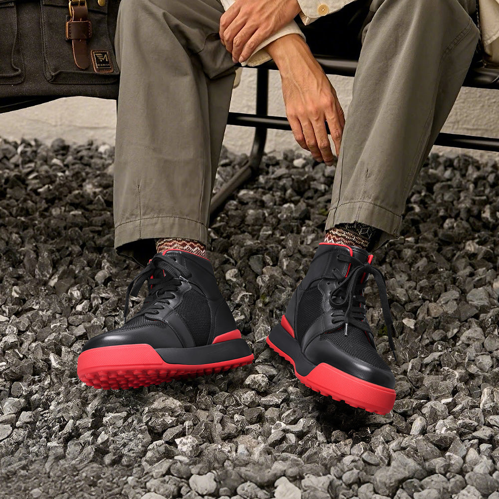 8CM / 3.15 Inches CMR CHAMARIPA Elevator Shoes For Men | Black Mesh Height Increasing Sneakers