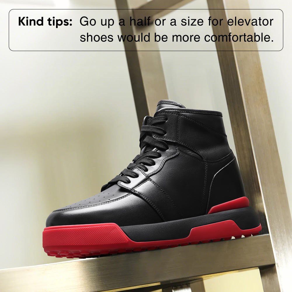 10CM / 3.94 Inches CMR CHAMARIPA Men's Height Increasing Sneakers | Black Leather High-Top Sneakers