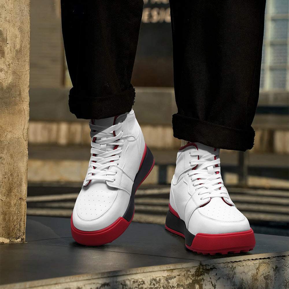 10CM / 3.94 Inches CMR CHAMARIPA Men's Elevator Sports Shoes | Beige Leather High Heeled Sneakers