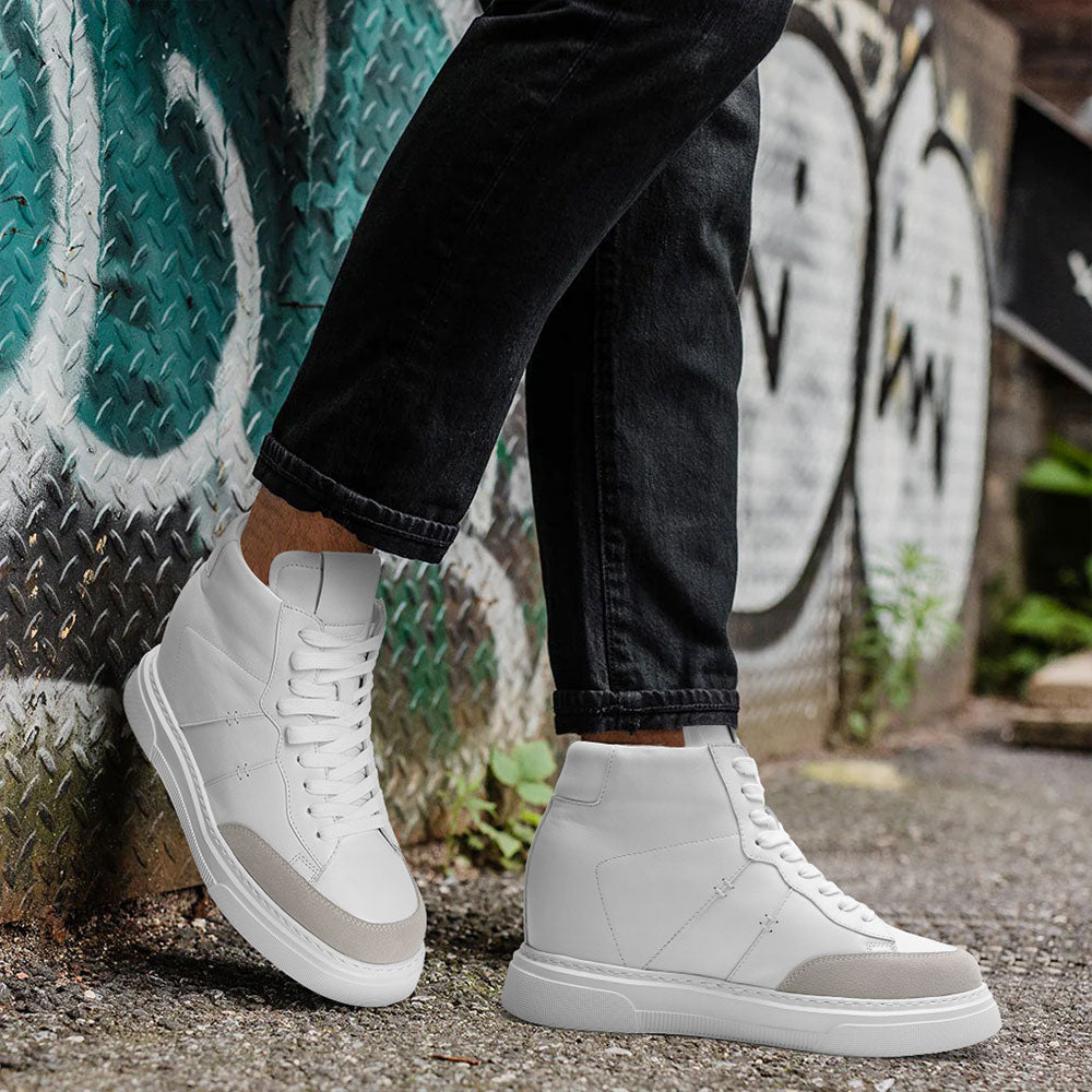 10 CM / 3.94 Inches CMR CHAMARIPA Sneakers That Add Height For Men | Soft Leather Off-White High-Top Sneakers