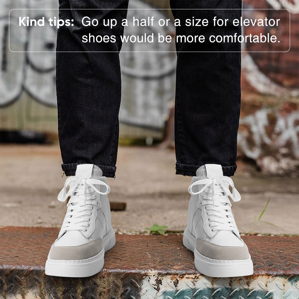 10 CM / 3.94 Inches CMR CHAMARIPA Sneakers That Add Height For Men | Soft Leather Off-White High-Top Sneakers